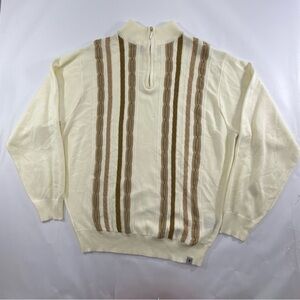 Stacy Adams Men’s Sweater Front Zip -Up 1/4 Cream Tan Size L